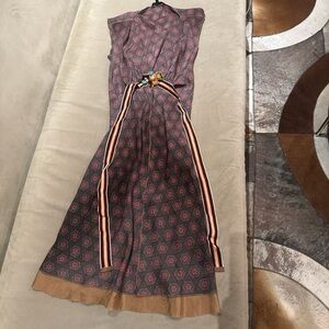 Acne Red and Brown Patterned Midi Dress